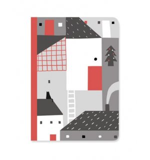Red Wooden Flag Winter Town A5