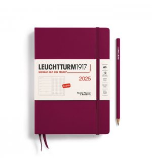 Leuchtturm1917 Еженедельник-блокнот на 2025 год, неделя на странице,  Port Red (винный) А5 Medium