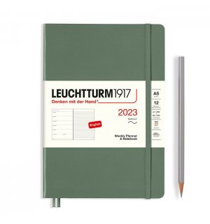 Leuchtturm1917 Еженедельник-блокнот на 2023 год, Soft Cover, неделя на странице, Smooth Colors Olive (оливковый) А5 Medium