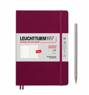 Leuchtturm1917 Еженедельник-блокнот на 2022 год, неделя на странице, Soft Cover Port Red винный Medium