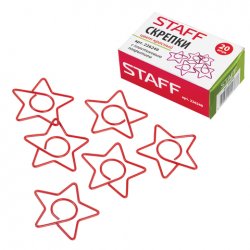 STAFF Скрепки "Звезда", 20 штук, в картонной коробке